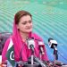 FEDERAL MINISTER FOR INFORMATION AND BROADCASTING, MARRIYUM AURANGZEB ADDRESSING A PRESS CONFERENCE IN ISLAMABAD ON MAY 28, 2022.
