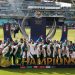 Pakistan lift the trophy after winning the ICC Champions Trophy final at The Oval, London. (Photo by Steven Paston/PA Images via Getty Images)