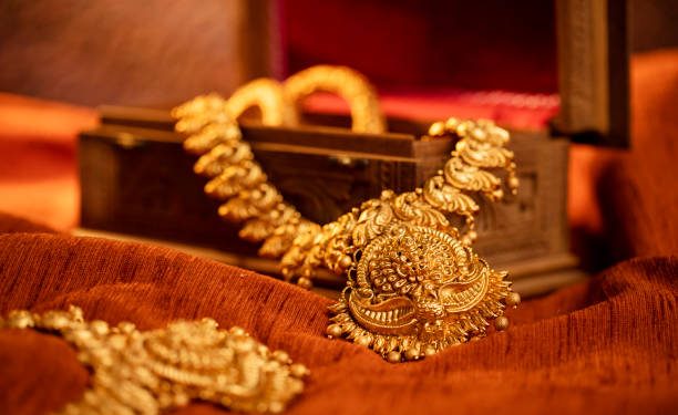 Indian Traditional Gold Necklace shot in studio light.